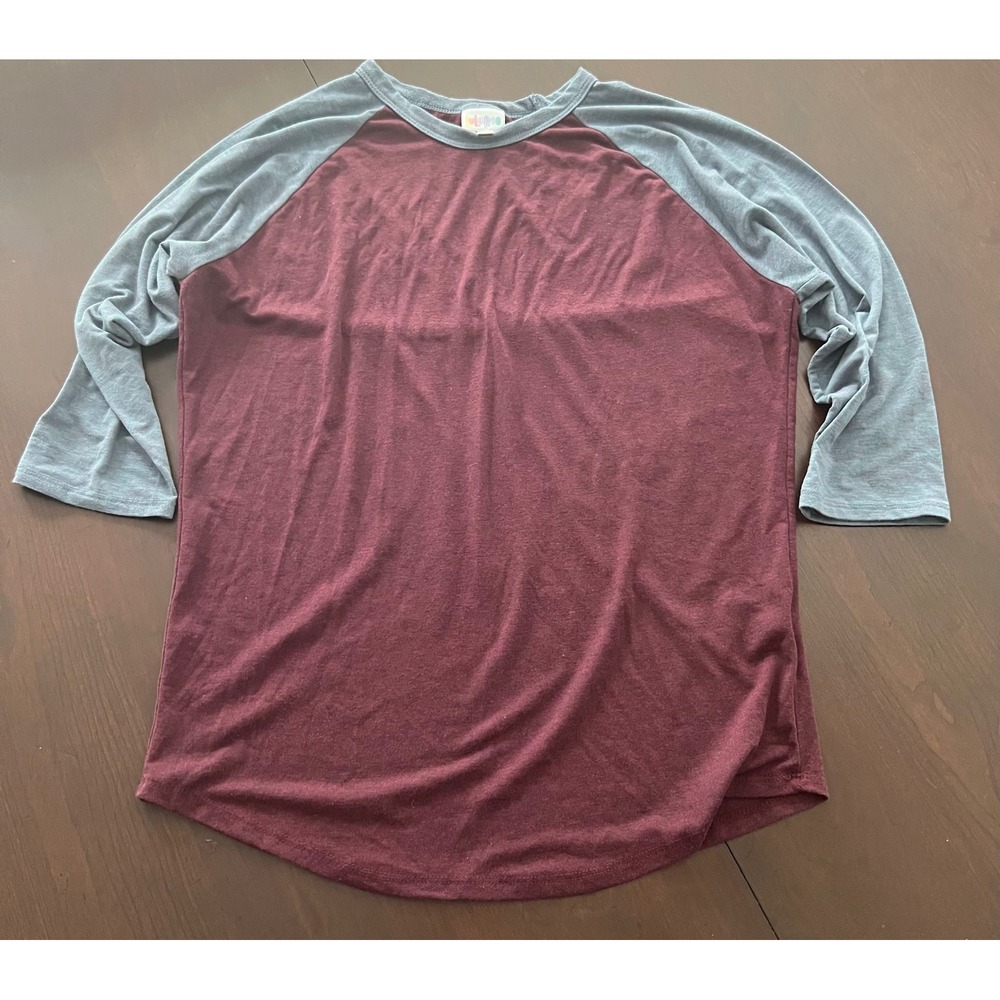 LuLaRoe Randy Baseball Tee Burgundy Grey 3/4 Sleeve Raglan Shirt Large